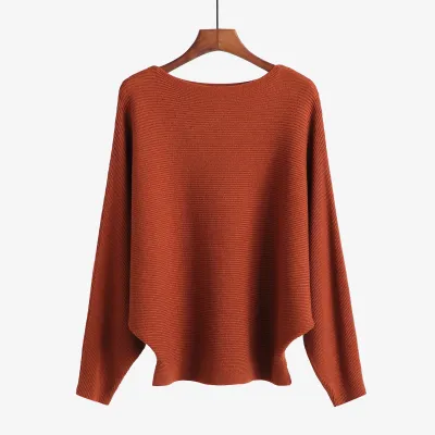 Women's Boat Neck Pullover Loose Knitted Solid Sweater