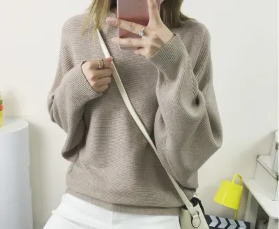 Women's Boat Neck Pullover Loose Knitted Solid Sweater