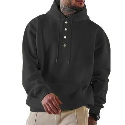Men Long-Sleeved Loose Casual Pocket Turtleneck Pullover Hoodie
