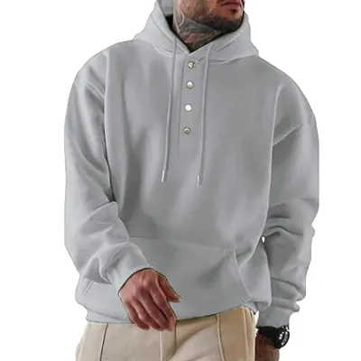 Men Long-Sleeved Loose Casual Pocket Turtleneck Pullover Hoodie