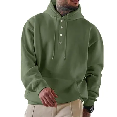 Men Long-Sleeved Loose Casual Pocket Turtleneck Pullover Hoodie