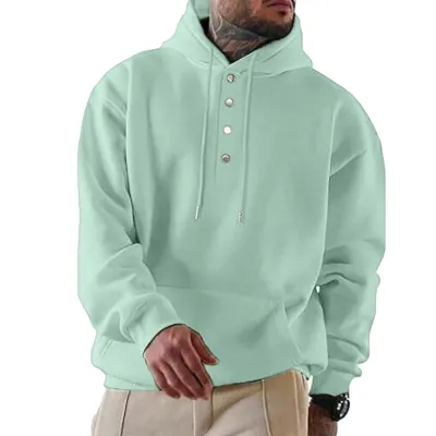 Men Long-Sleeved Loose Casual Pocket Turtleneck Pullover Hoodie