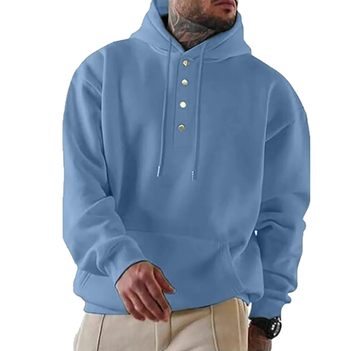 Men Long-Sleeved Loose Casual Pocket Turtleneck Pullover Hoodie