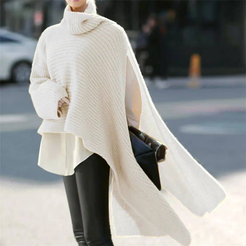 Autumn Winter Women Fashion Solid Color High Neck Long Sleeve Pullover Knitted Sweater