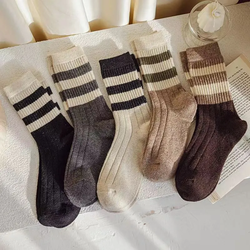 Autumn Winter Striped Women Cotton Socks
