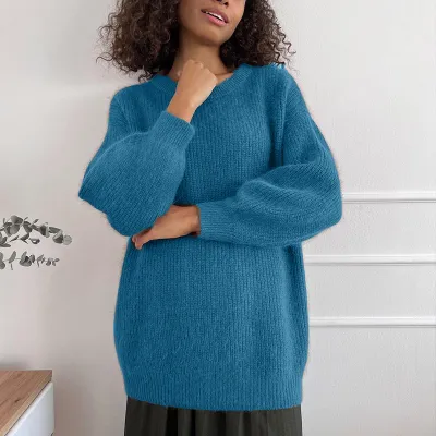 Autumn Winter Imitation Mink Women Cozy Style Loose Soft Knitted Sweater