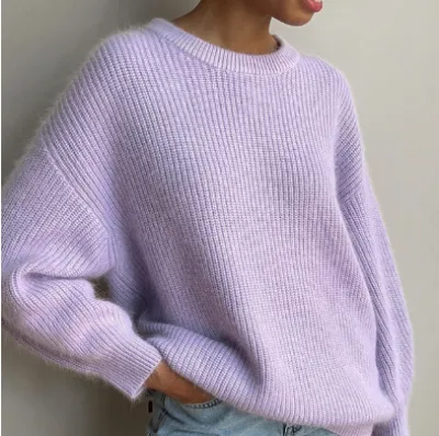 Autumn Winter Imitation Mink Women Cozy Style Loose Soft Knitted Sweater