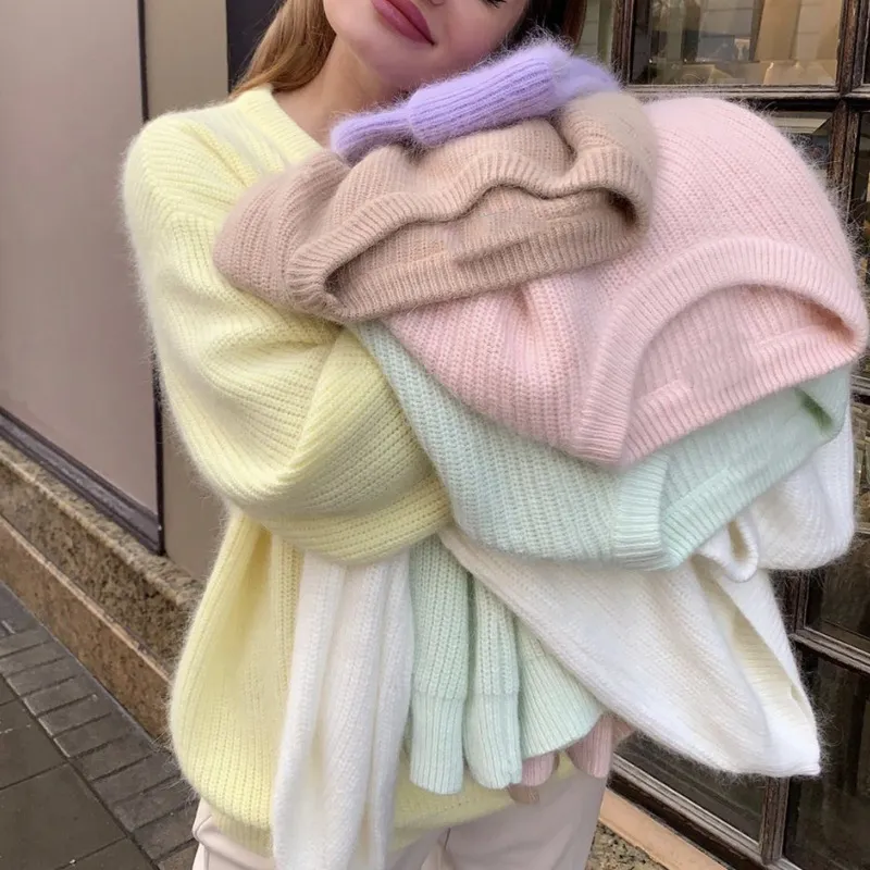 Autumn Winter Imitation Mink Women Cozy Style Loose Soft Knitted Sweater