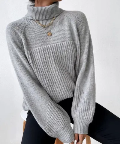 Autumn Winter Women Solid Color Turtleneck Knitted Sweater