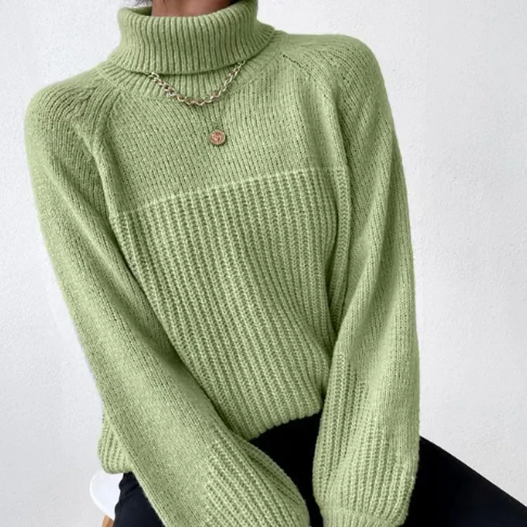 Autumn Winter Women Solid Color Turtleneck Knitted Sweater
