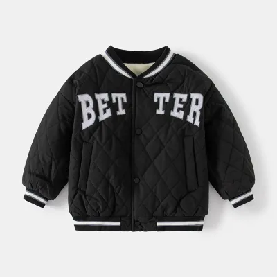 Kids Toddler Boys Winter Fashion Casual Alphabet Quilted Fleece Long Sleeve Padded Coat with Zipper Closure