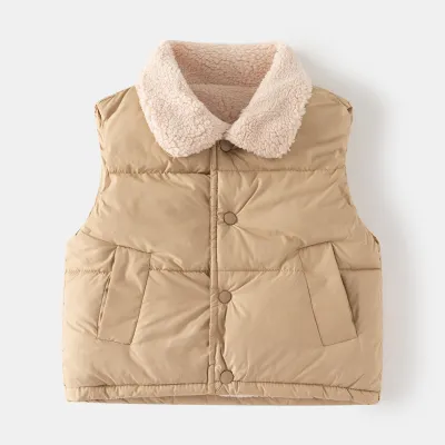 Kids Toddler Unisex Winter Fashion Casual Solid Color Fleeces Sleeveless Lapel Padded Vest