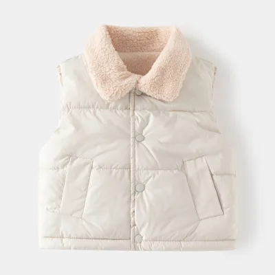 Kids Toddler Unisex Winter Fashion Casual Solid Color Fleeces Sleeveless Lapel Padded Vest