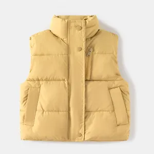 Kids Toddler Unisex Winter Fashion Casual Solid Color Sleeveless Stand Collar Padded Vest