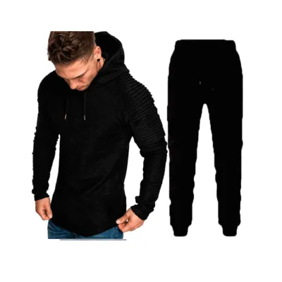 Men Casual Sports Solid Color Stripe Long Sleeve Hoodie Jogger Sets