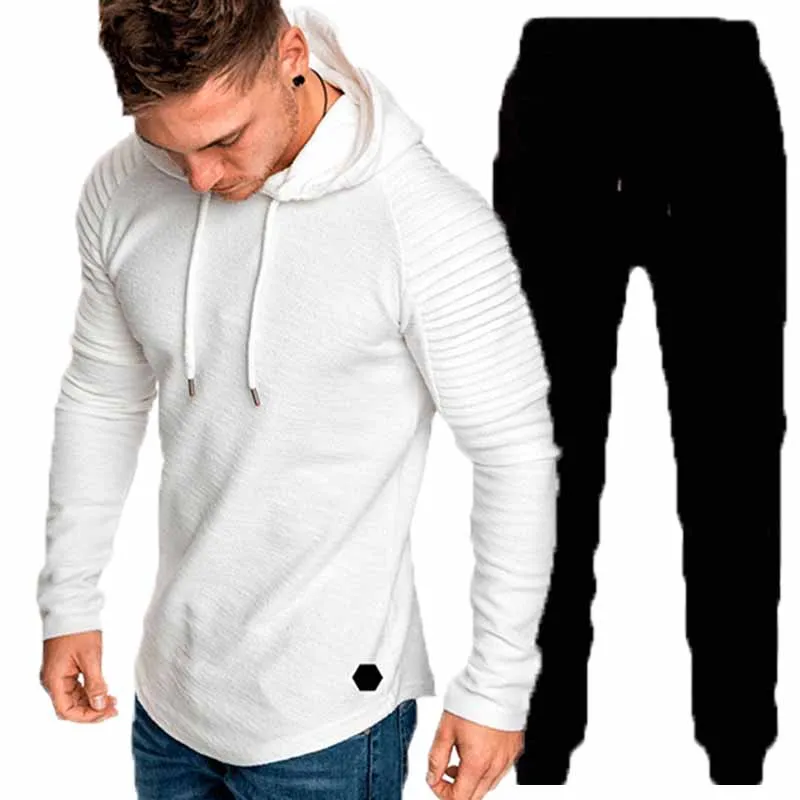Men Casual Sports Solid Color Stripe Long Sleeve Hoodie Jogger Sets
