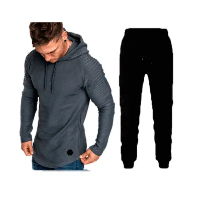 Men Casual Sports Solid Color Stripe Long Sleeve Hoodie Jogger Sets