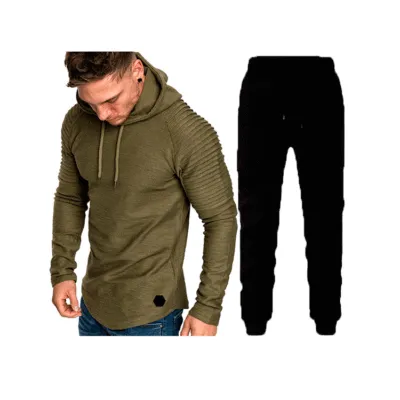 Men Casual Sports Solid Color Stripe Long Sleeve Hoodie Jogger Sets