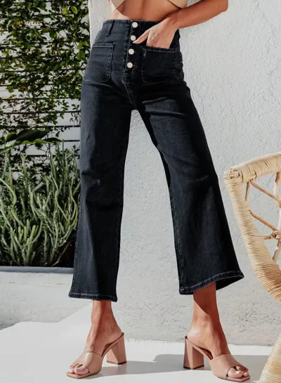 Autumn Buckle Stretch Women High Waist Elegant Washed Straight Leg Crop Jeans