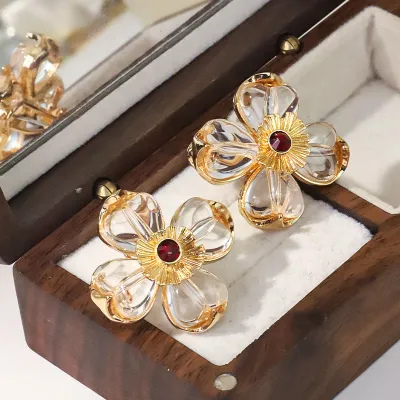 Vintage Crystal Women Floral Earrings