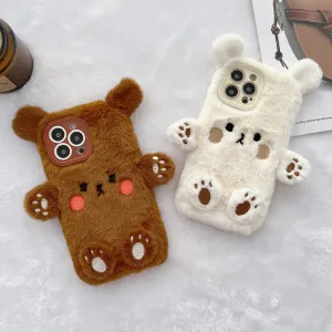 Winter Cute Plush Brown Bear iPhone 16 Phone Case