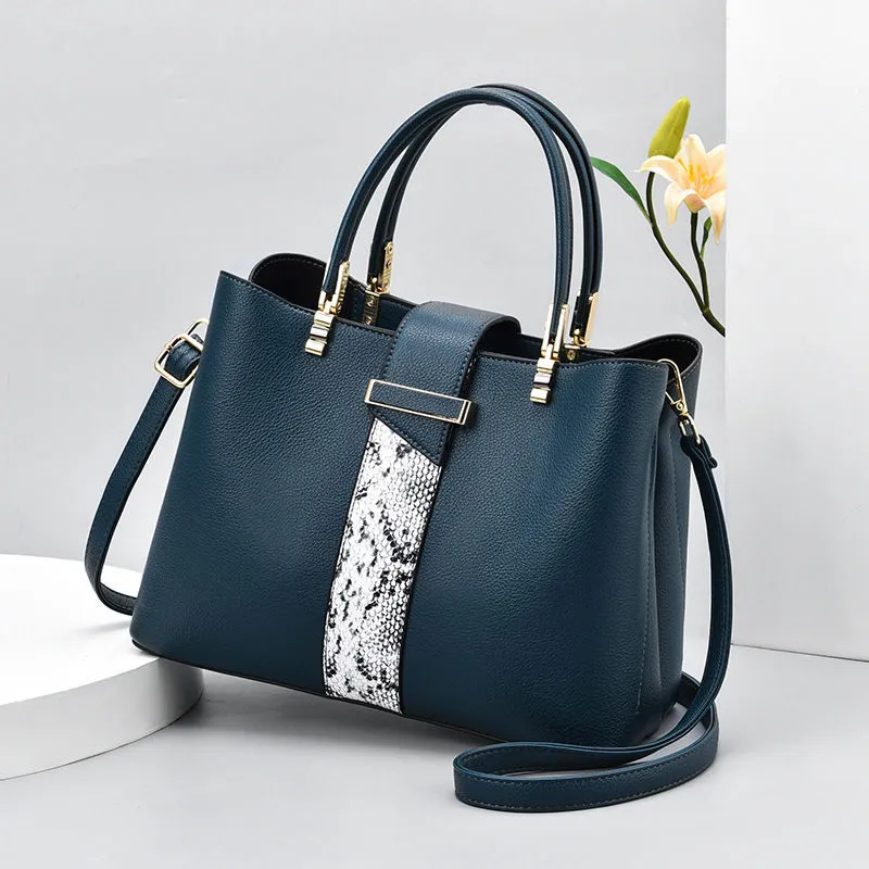 Women Elegant Large-Capacity Bucket Handbag PU Zipper Closure