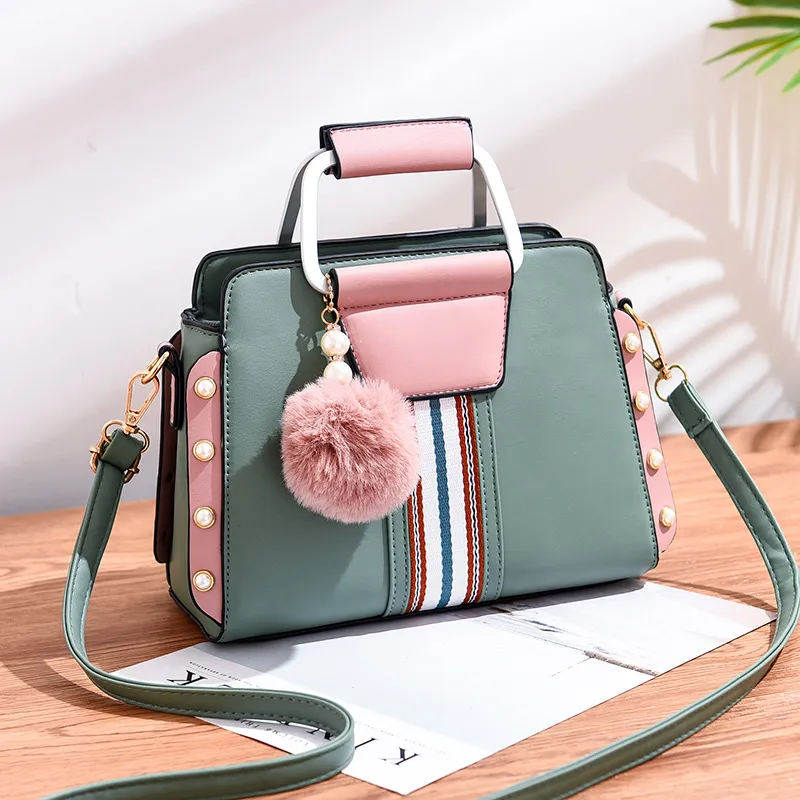 Women PU Stitching Handbag Large Capacity Shoulder Bag