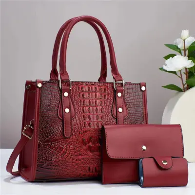 Women Elegant Crocodile Print Large-Capacity PU Handbag Sets with Zipper Closure