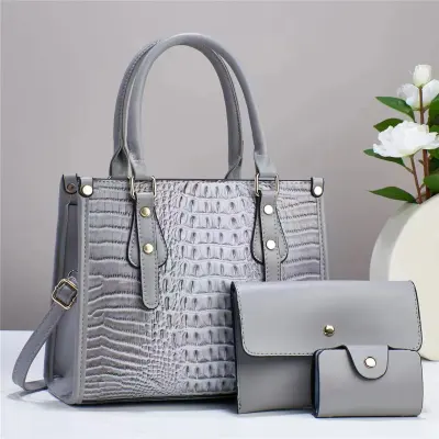 Women Elegant Crocodile Print Large-Capacity PU Handbag Sets with Zipper Closure