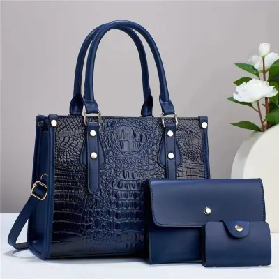 Women Elegant Crocodile Print Large-Capacity PU Handbag Sets with Zipper Closure