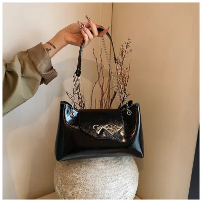 Women Elegant Solid Color Bow PU Shoulder Tote Bag Pillow Shape