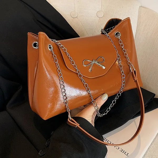 Women Elegant Solid Color Bow PU Shoulder Tote Bag Pillow Shape