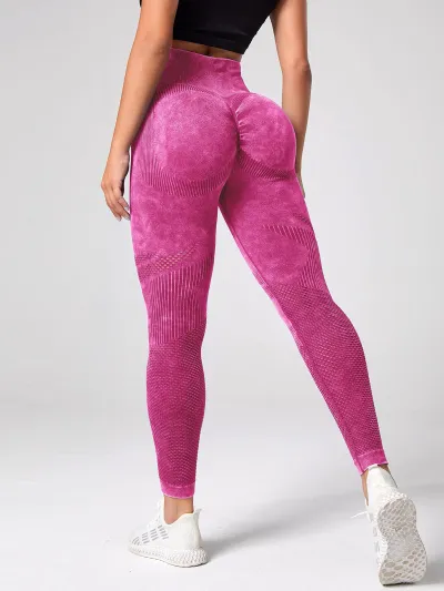Women High-Waist Yoga Sports Leggings in Washed Scrub Style