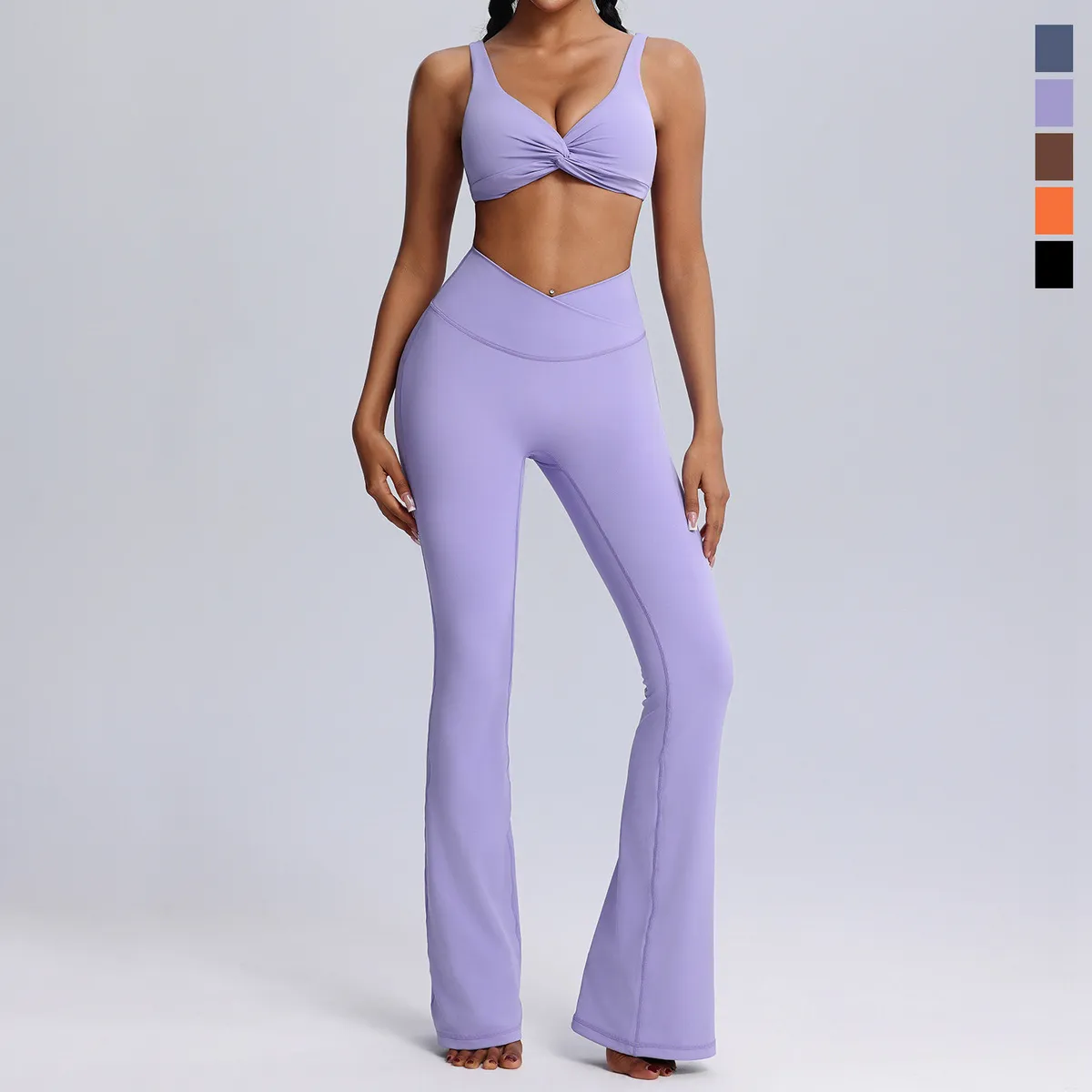Women Yoga Fashion Solid Color Nylon Sports Two-Piece Set with Micro-Pants