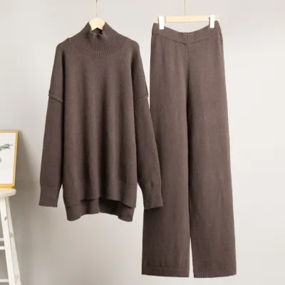 Women's Turtleneck Sweater Loose Casual Cozy Thickened Knitted Pants Set for Autumn Winter