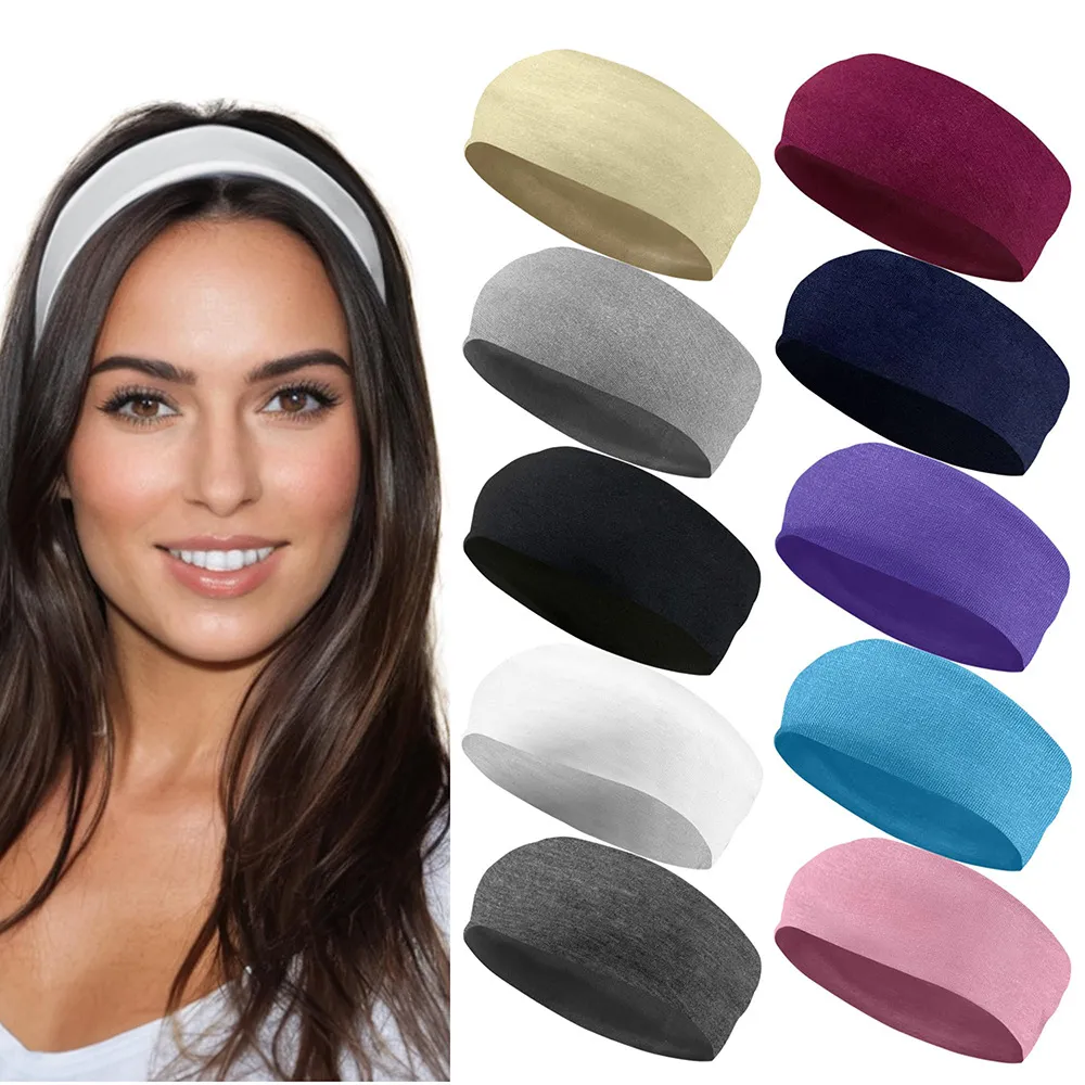 Solid Color Unisex Wide Sports Sweat-Absorbent Cloth Headband