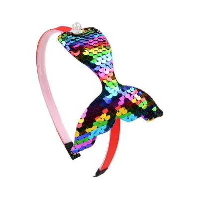 Kids Girls Cute Sweet Mermaid Sequins Plaid Hair Band Headband