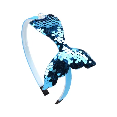 Kids Girls Cute Sweet Mermaid Sequins Plaid Hair Band Headband
