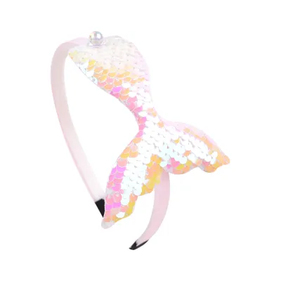 Kids Girls Cute Sweet Mermaid Sequins Plaid Hair Band Headband