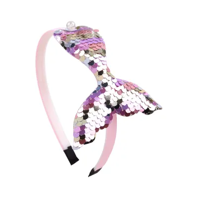 Kids Girls Cute Sweet Mermaid Sequins Plaid Hair Band Headband