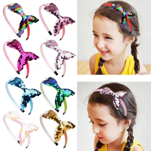 Kids Girls Cute Sweet Mermaid Sequins Plaid Hair Band Headband