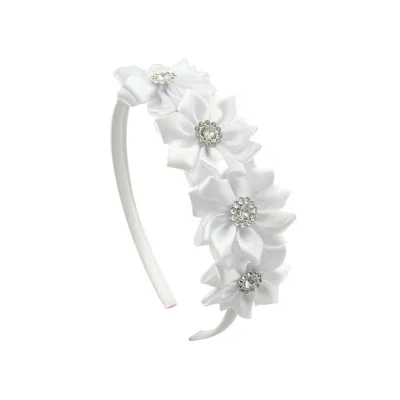 Kids Girls Cute Sweet Plaid Flower Rhinestone Hair Band with Bow