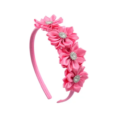 Kids Girls Cute Sweet Plaid Flower Rhinestone Hair Band with Bow