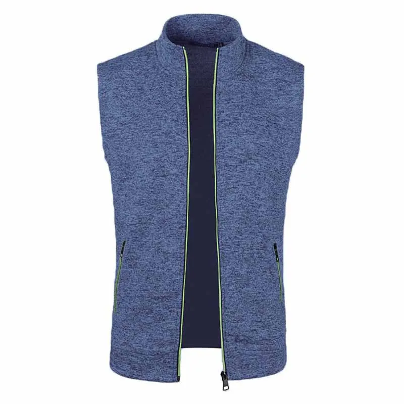 Men Fashion Casual Basic Knitted Sleeveless Stand Collar Vest Slim Cardigan Solid Color