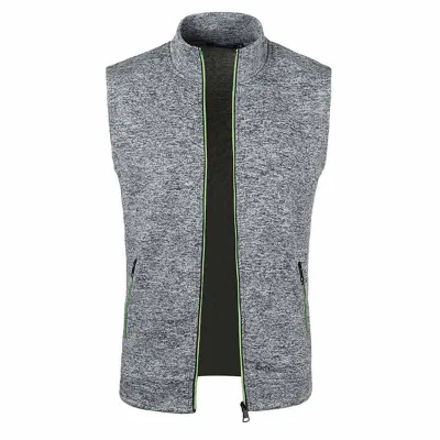 Men Fashion Casual Basic Knitted Sleeveless Stand Collar Vest Slim Cardigan Solid Color