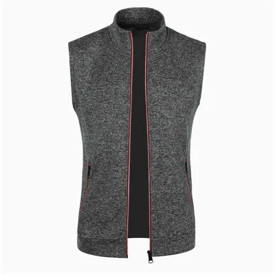 Men Fashion Casual Basic Knitted Sleeveless Stand Collar Vest Slim Cardigan Solid Color
