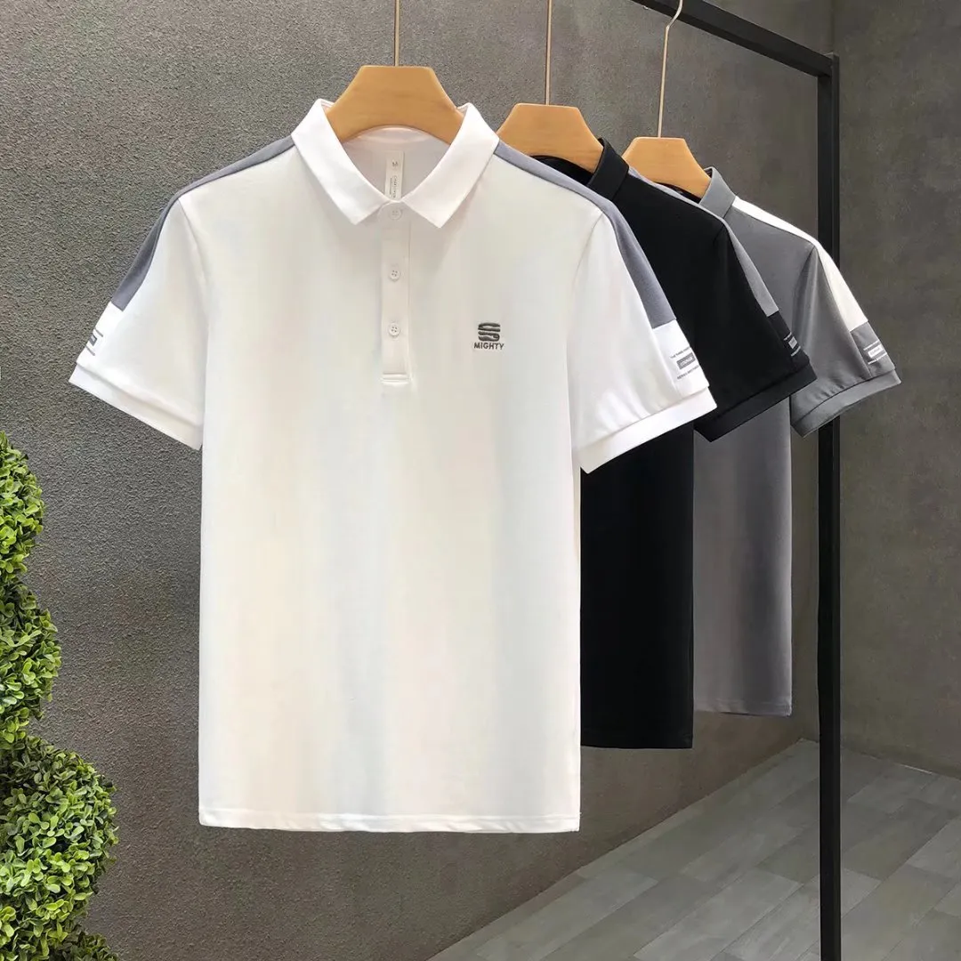 Men Fashion Casual Basic Short Sleeve Lapel Letter Print Polo Shirt