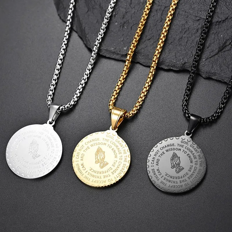 Men's Fashion Casual Round Alphabet Stainless Steel Pendant Necklace