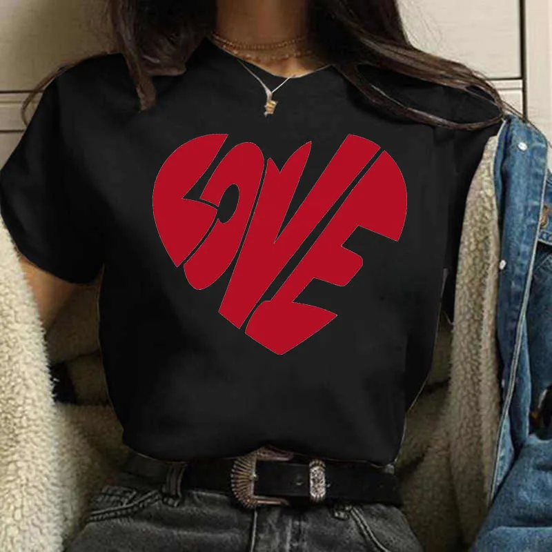 Women Street Hipster Love Heart Printed T-Shirt Party Valentine
