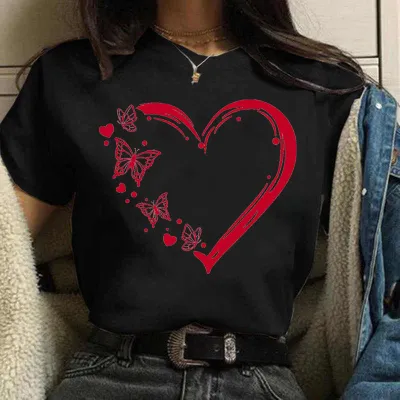 Women Street Hipster Love Heart Printed T-Shirt Party Valentine